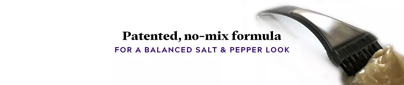 Patented, no-mix formula for a balanced salt & pepper look